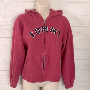 Tommy Hilfiger Size XL Pink Zip-Up Hoodie Tommy Spell-out